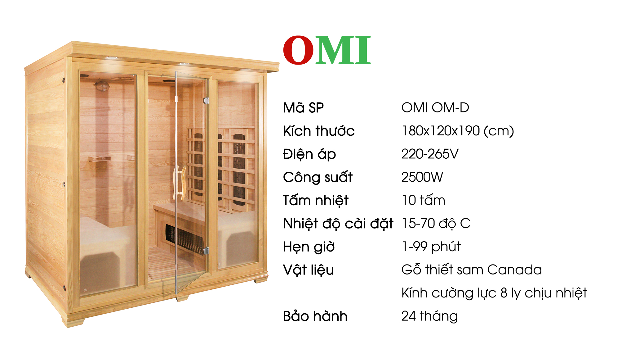 Mô tả sản phẩm phòng xông khô Hồng Ngoại Nhập Khẩu OMI OM-D 4 Người